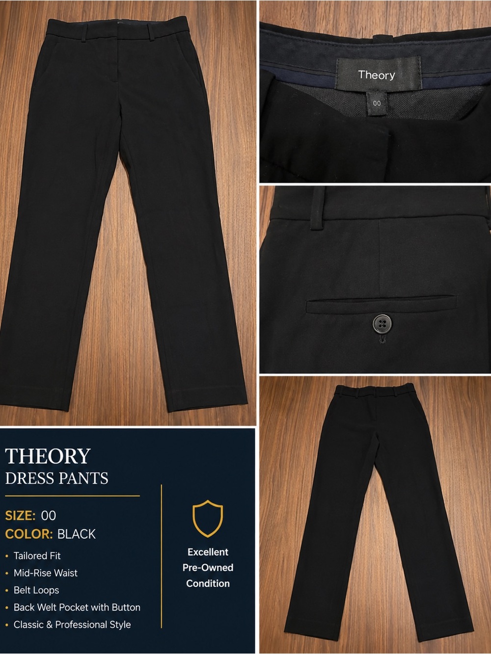 Theory Black Tailored Dress Trousers